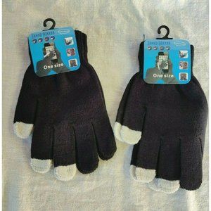 Gloves - Touch Screen Full-Finger Black Knit Mittens - Lot of 2 pair
